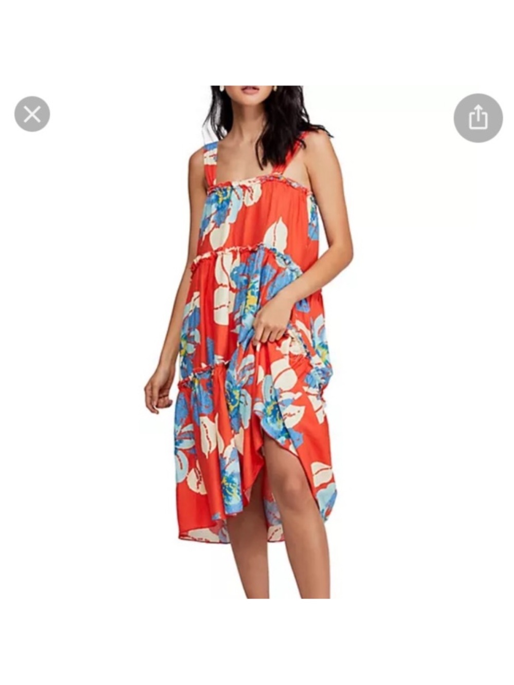 Free People Coral Maxi Dress with Blue Floral Print